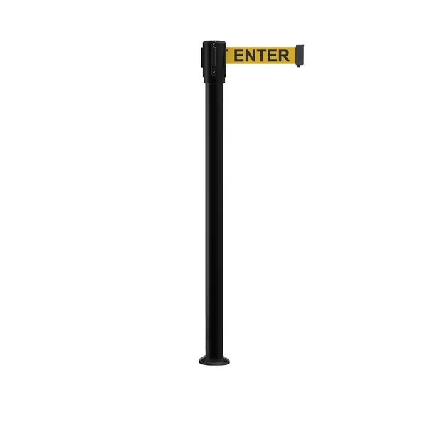 Retractable Belt Fixed Stanchion, 2ft Black Post  7.5ft Cau...Belt, Montour Line, Mfr#: MX530F-BK-CAUYB-75